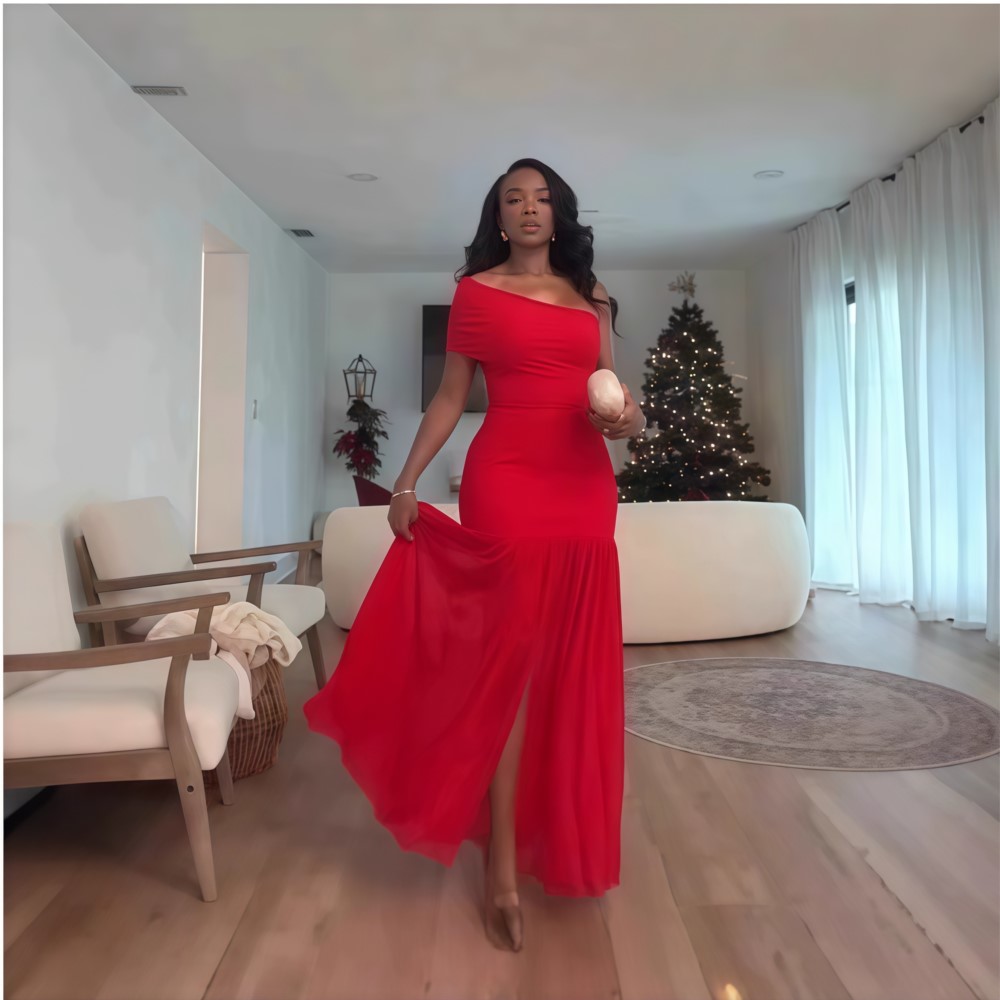 New Solid Color Evening Dress  - Summer Clothing Drawing review and price